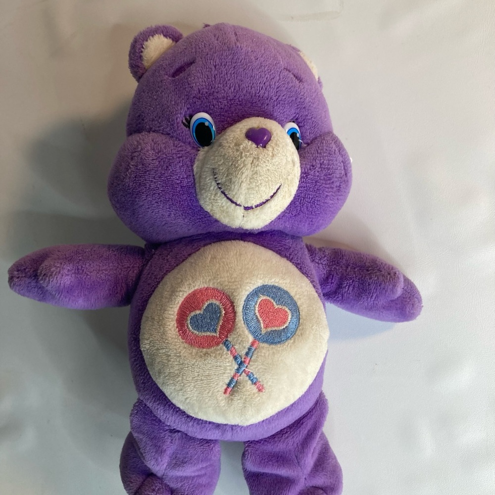 2014 Care Bears Share Bear 8” Plush Stuffed Purple Lollipops